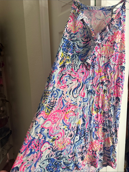 Lilly Pulitzer Dresses & Skirts - Lilly Pulitzer Pink & Blue Floral Ruffle Midi Dress